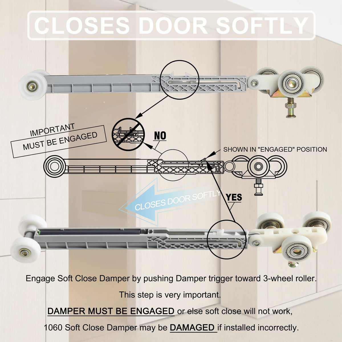 All-in-one kit includes soft-close assemblies, arms, plates, wrenches, screws.