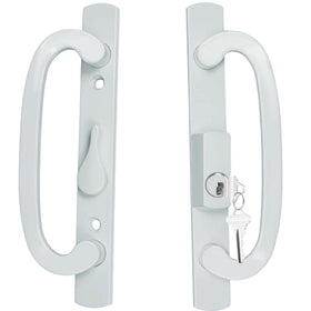 ReigaHood keyed sliding door handle front view in white diecast