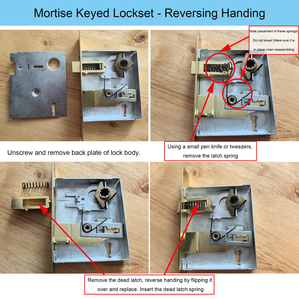 ReigaHood mortise lock set faceplate demonstrates proper screw spacing for easy install.