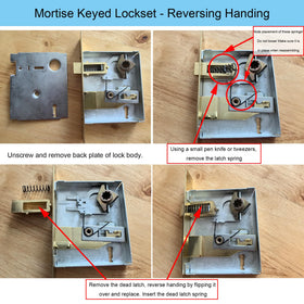 ReigaHood mortise lock set faceplate demonstrates proper screw spacing for easy install.