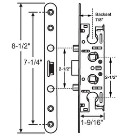 ReigaHood Pella storm door handle PZ detail shows precise 2-1/2 inch spacing.