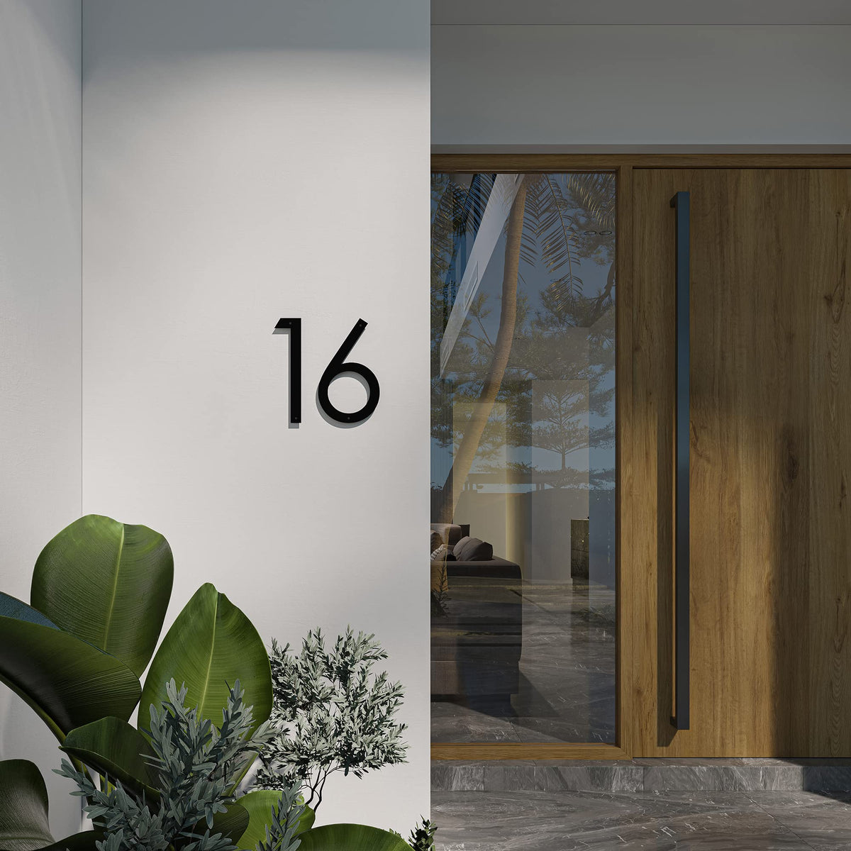 REINCARVATION outdoor number plate installed at entry enhances home or business curb appeal.