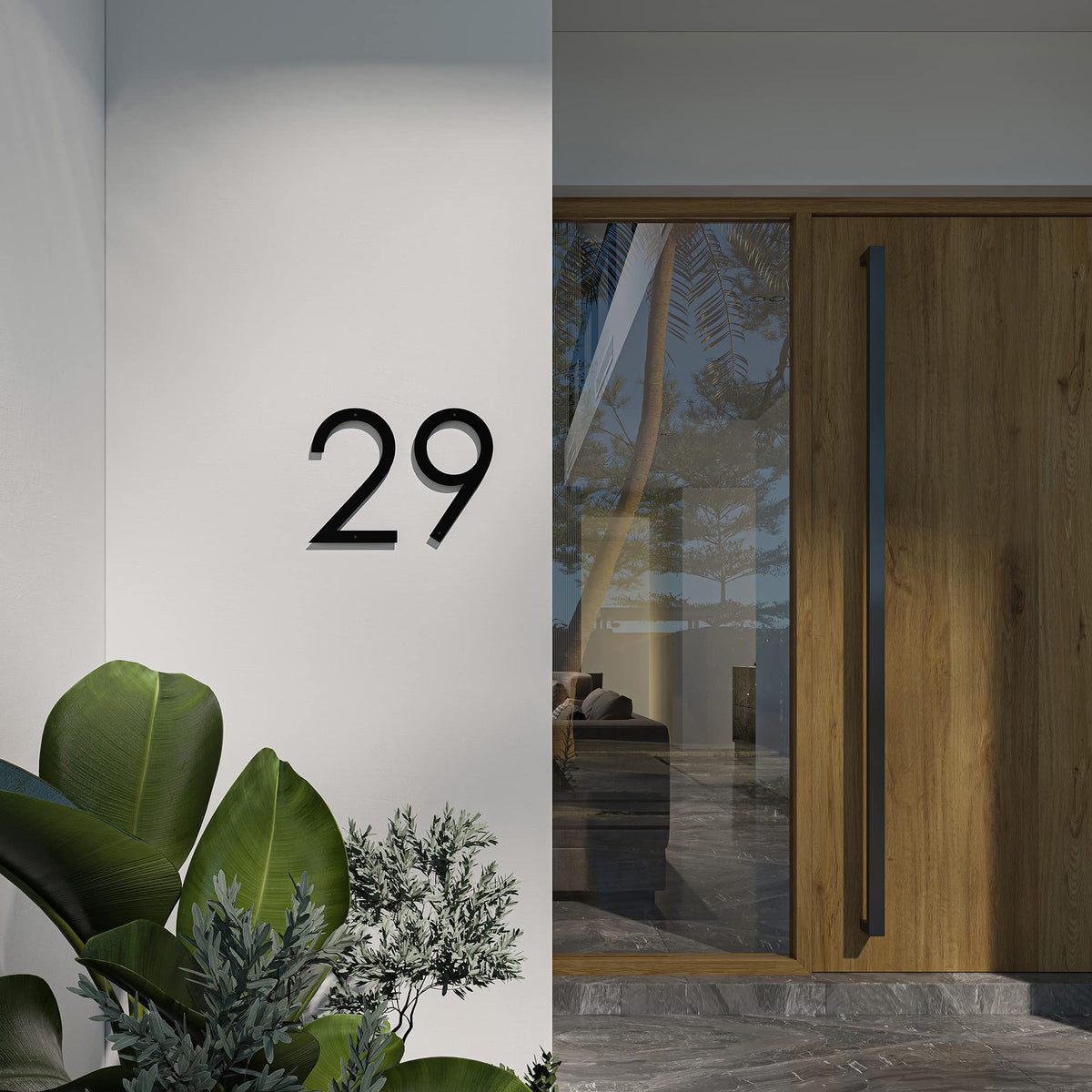 REINCARVATION modern-design house number enhances curb presence on exteriors
