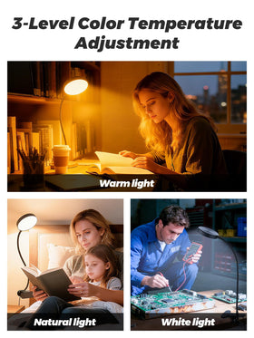 ReinHoo clip-on light with 10 brightness levels supports precise reading.