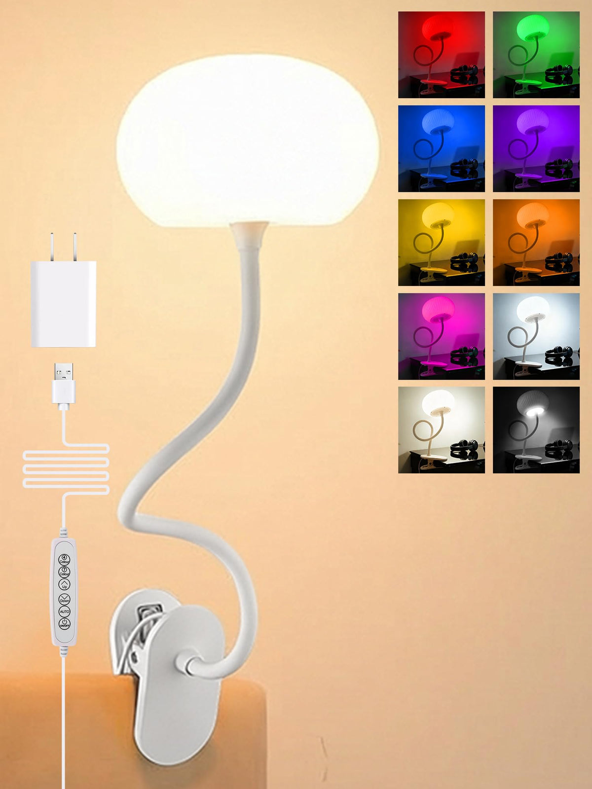 ReinHoo Clip on Light with gooseneck illuminates bedheadboard for late-night reading.