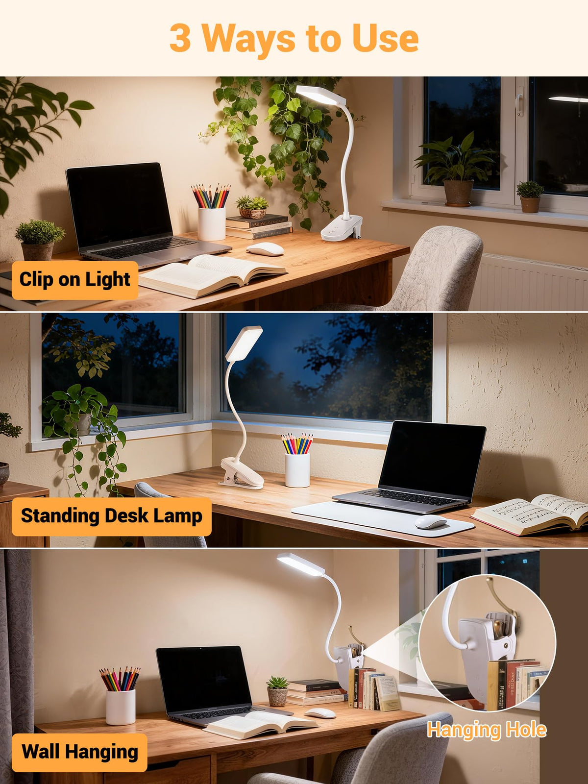 ReinHoo clip-on lamp supports multiple scenes for study or crafts.