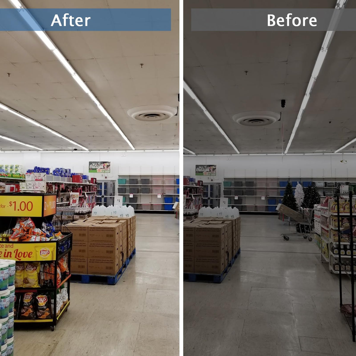 Reisener T8 LED bulbs applications in stores, offices, garages, and workshops for versatile lighting.