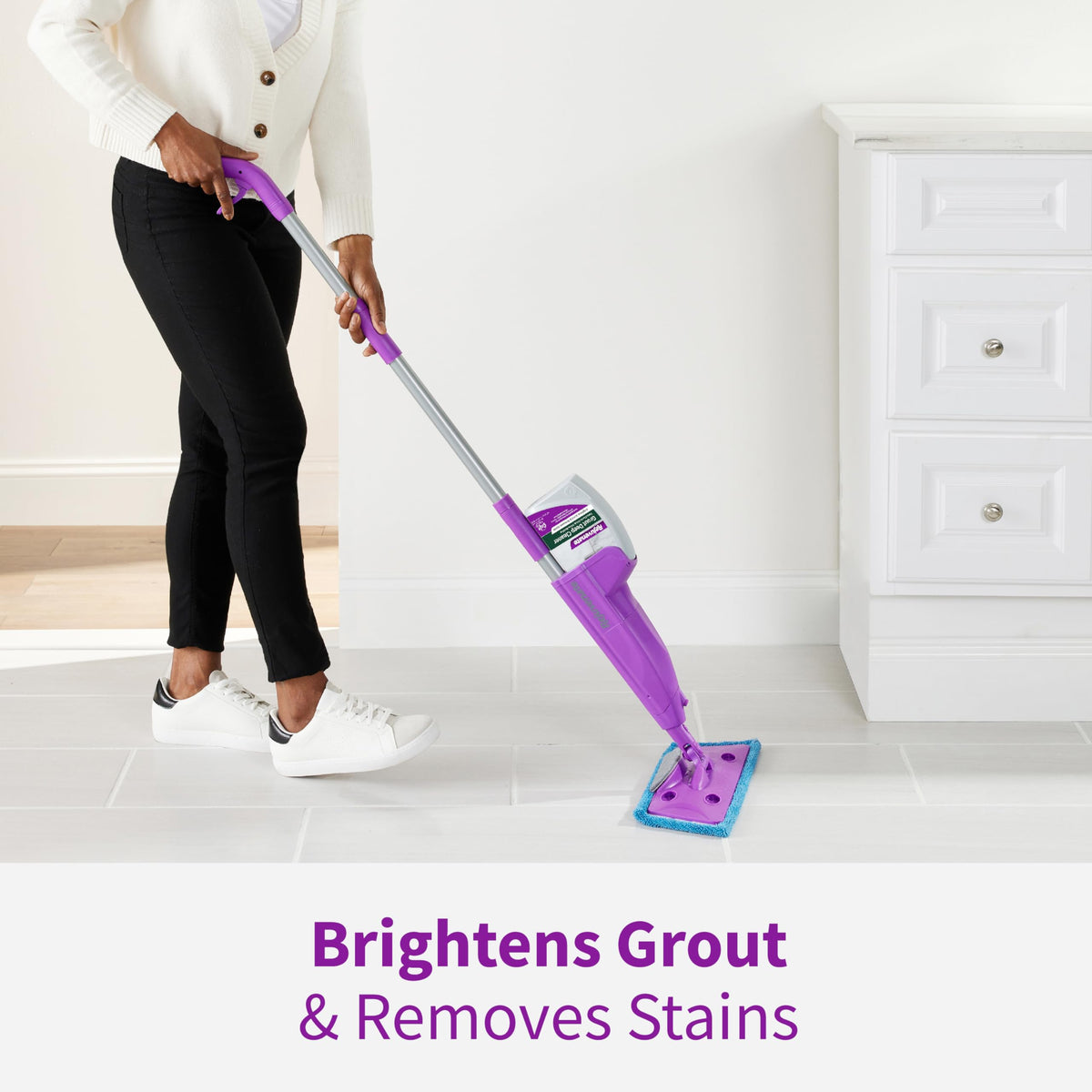 Rejuvenate Grout Deep Cleaner scrub brush action helps lift stubborn grout grime