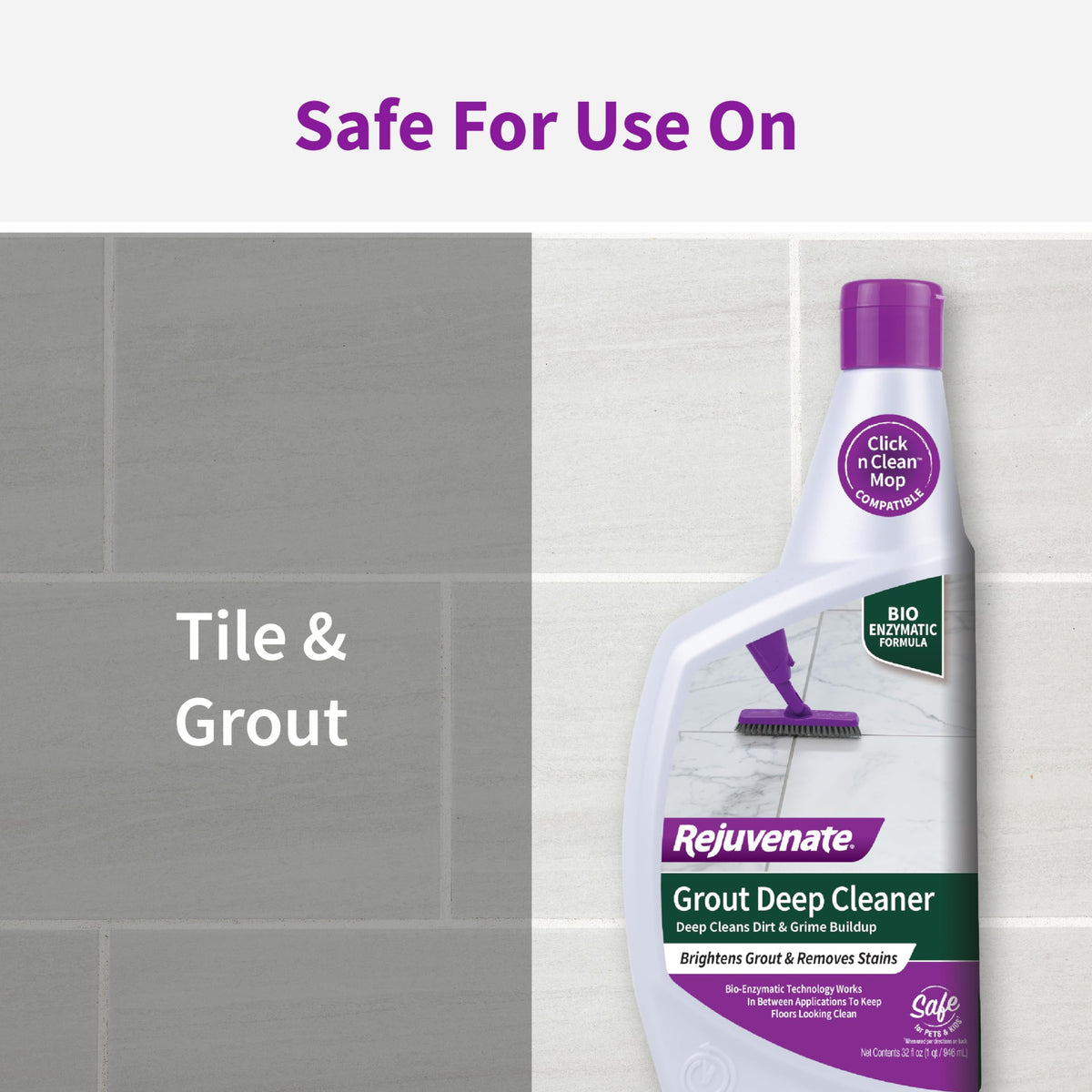 Rejuvenate Grout Deep Cleaner tiled surface reveals restoration of color and brightness