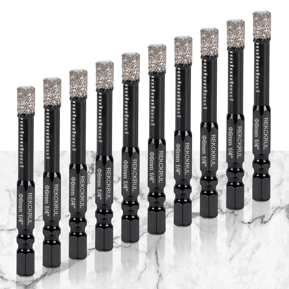 REKCKRUL diamond drill bit with 1/4-inch hex shank for stable, precise drilling.