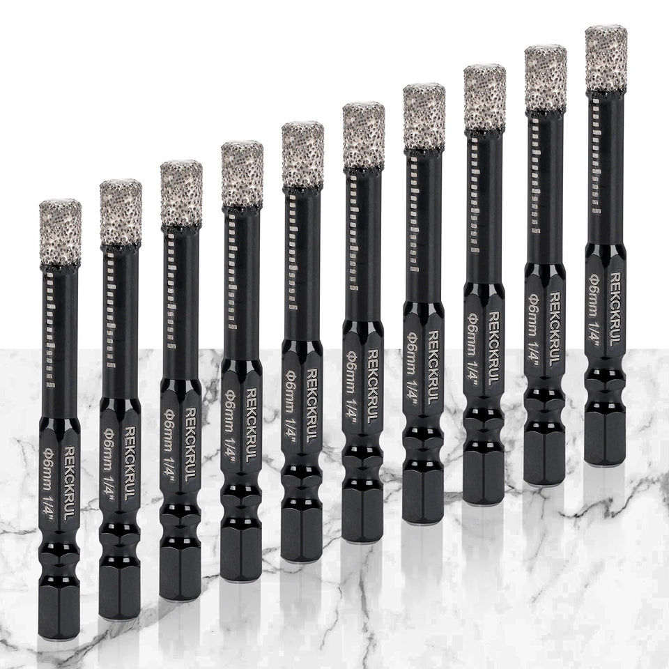 REKCKRUL diamond drill bit with 1/4-inch hex shank for stable, precise drilling.
