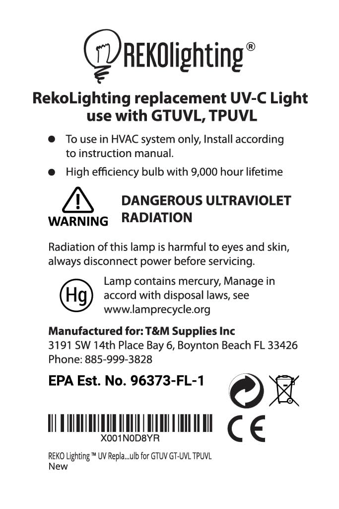 REKO Lighting UV replacement bulb compatible with GemTech/Trade Pro for easy swaps.