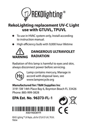 REKO Lighting UV replacement bulb compatible with GemTech/Trade Pro for easy swaps.