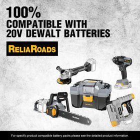 ReliaRoads compatibility with DeWalt 20V MAX batteries for flexible power on site.