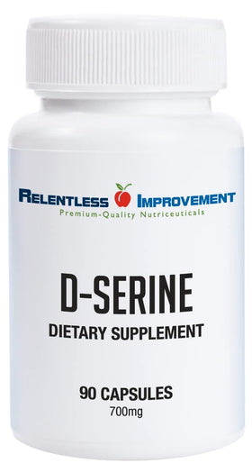 Relentless Improvement D-Serine bottle front showing vegan capsules for cognitive support.