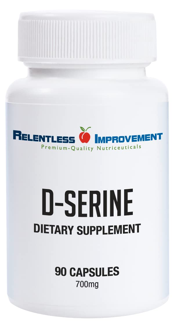 Relentless Improvement D-Serine bottle front showing vegan capsules for cognitive support.