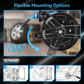 Auto rewind mechanism ensures a tidy, safe workspace after use.