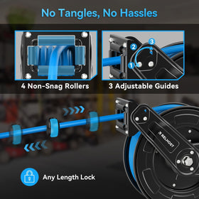 Brass quick connectors enable quick tool attachment.