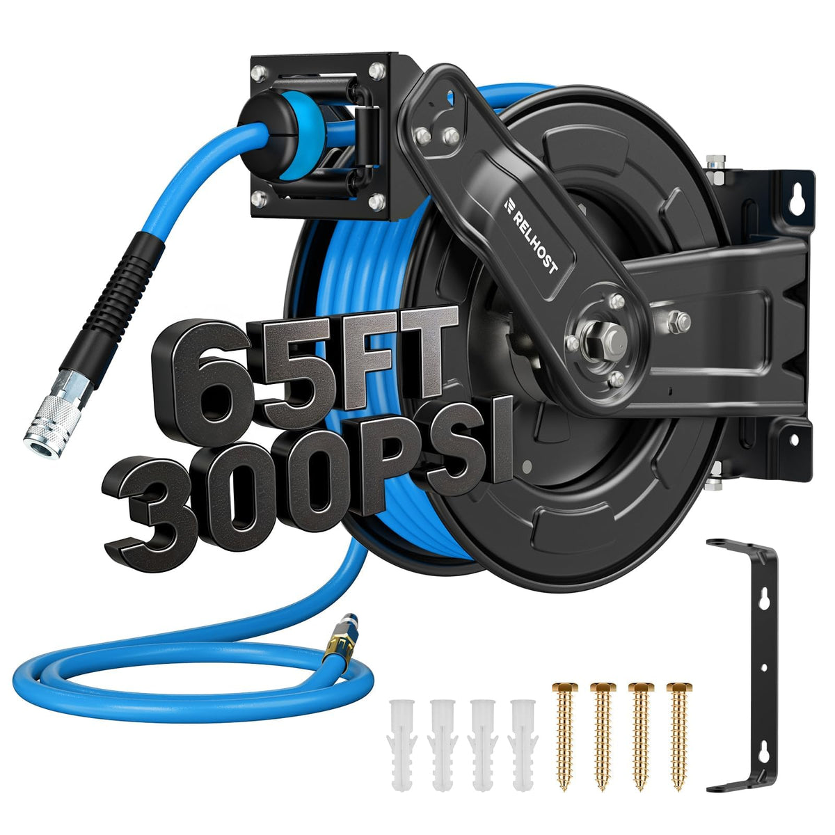 Relhost retractable air hose reel 65 ft in action for tidier garages.