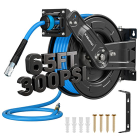 Relhost retractable air hose reel 65 ft in action for tidier garages.