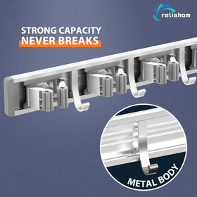 Reliahom broom holder installation in garage or kitchen area boosts quick cleanup and clutter-free spaces.