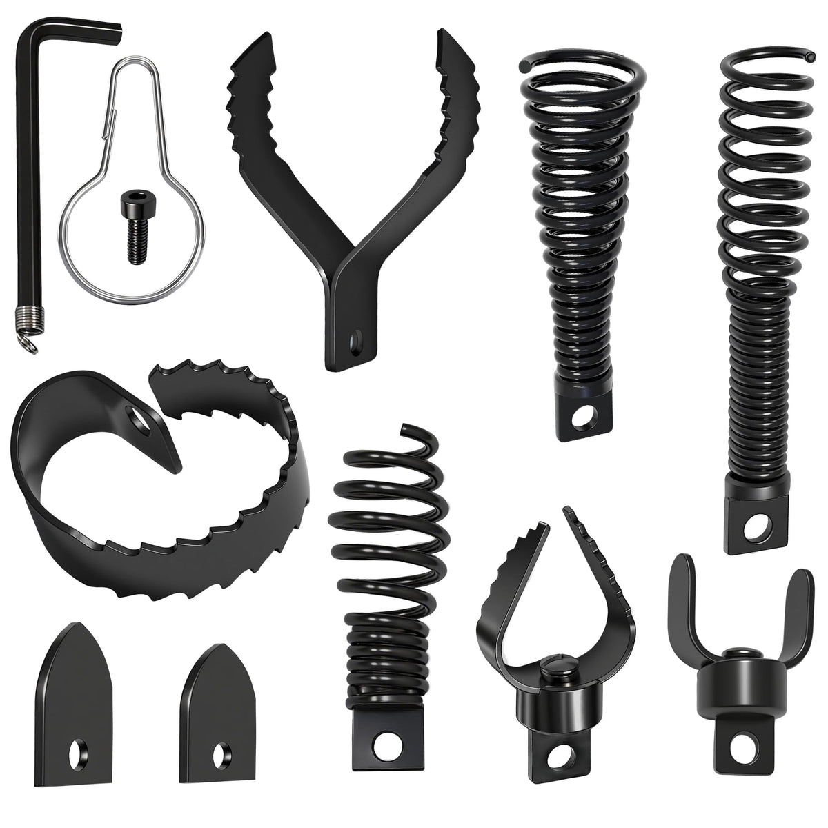 Relioky drain snake 9pcs set close-up showing cutting heads for tough clogs.