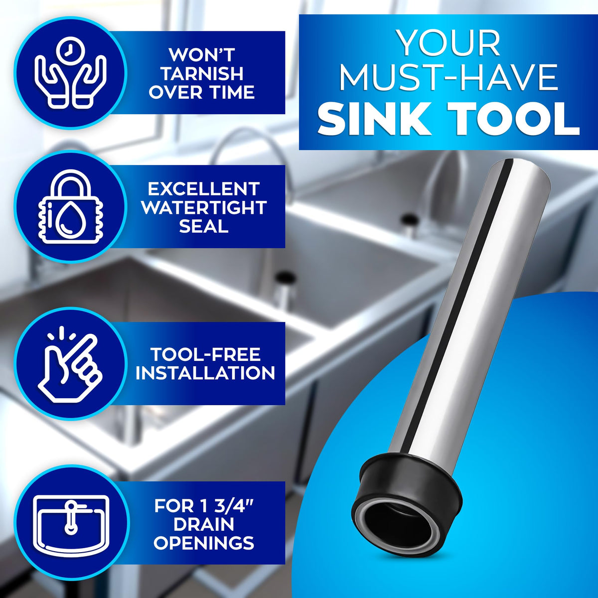 Reluen universal-fit bar sink stopper for most standard sinks.