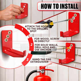 Reluen easy-install extinguisher bracket designed for wood, metal, or masonry.