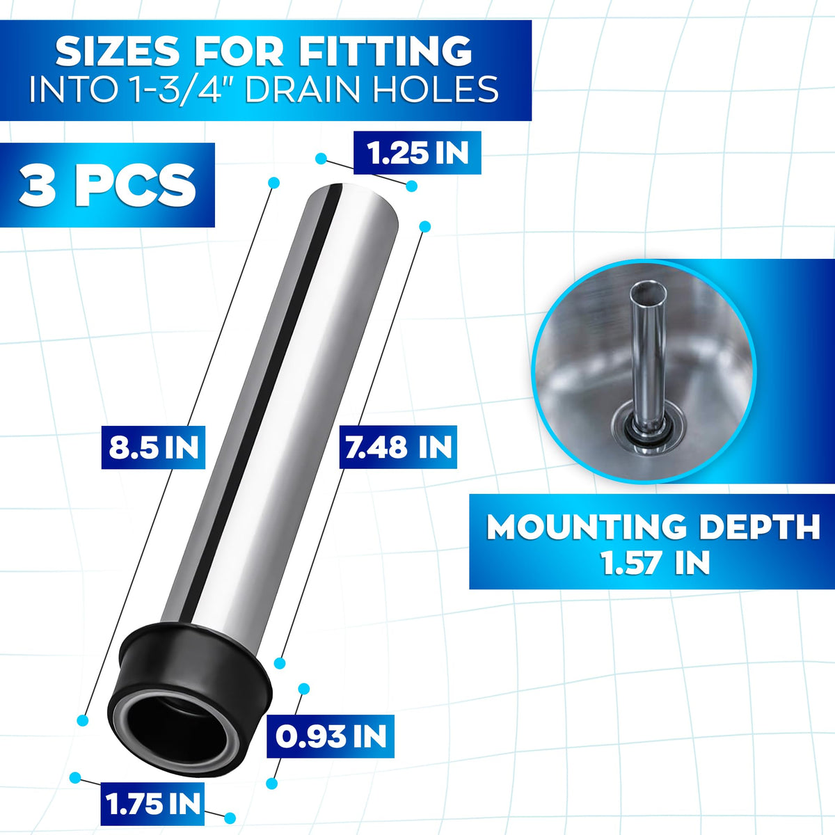 Reluen three-pack bar drain stoppers for quick, easy installation.