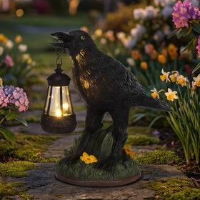 Rempry solar crow statue garden – lifelike detail enhances outdoor curb appeal.