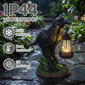 Rempry UV-protected crow garden art – retains color year-round.