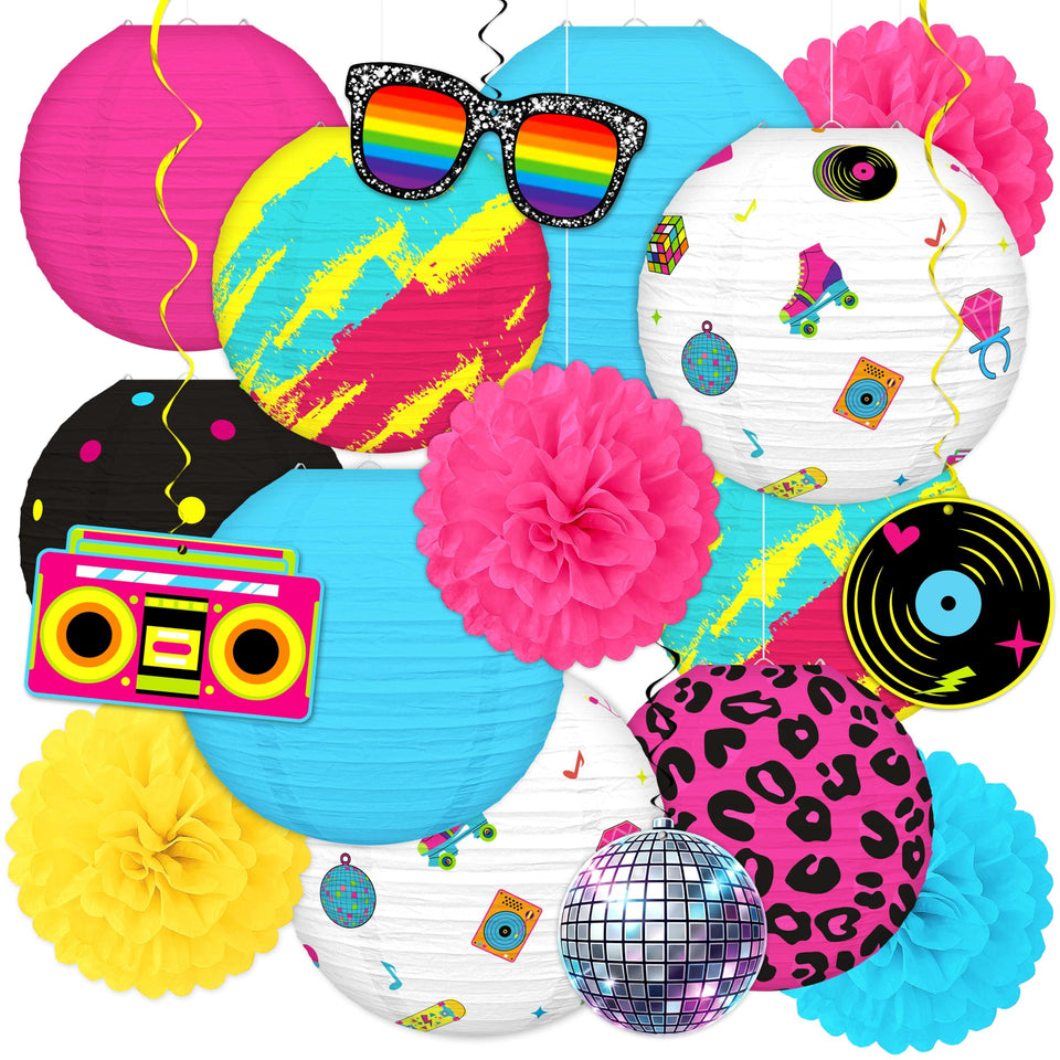 Renbuzhu 1980s pom poms add bright ceiling focal points for a festive vibe.