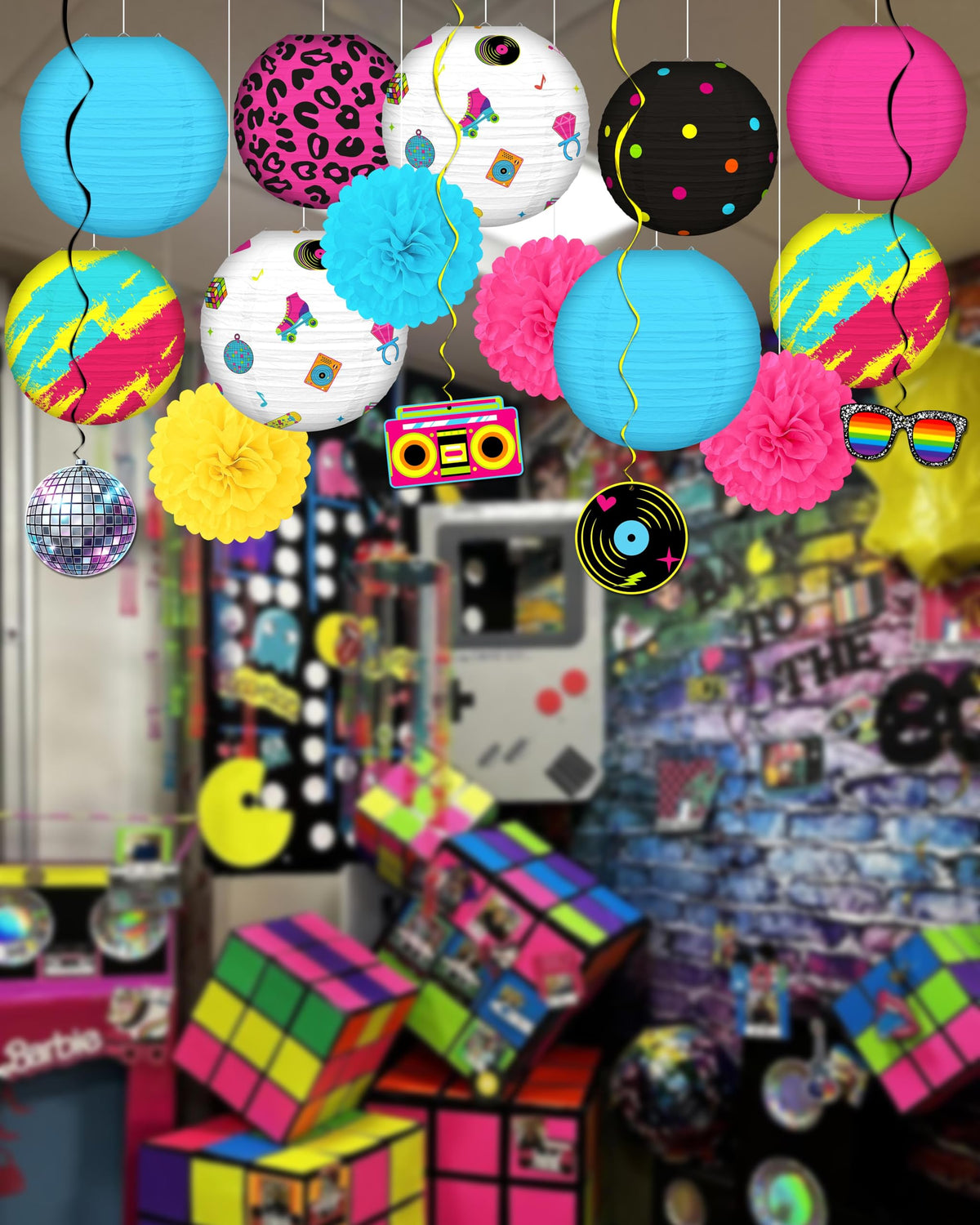 Renbuzhu complete 1980s party decor pack delivers a cohesive retro ambiance.
