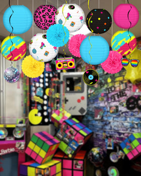 Renbuzhu complete 1980s party decor pack delivers a cohesive retro ambiance.