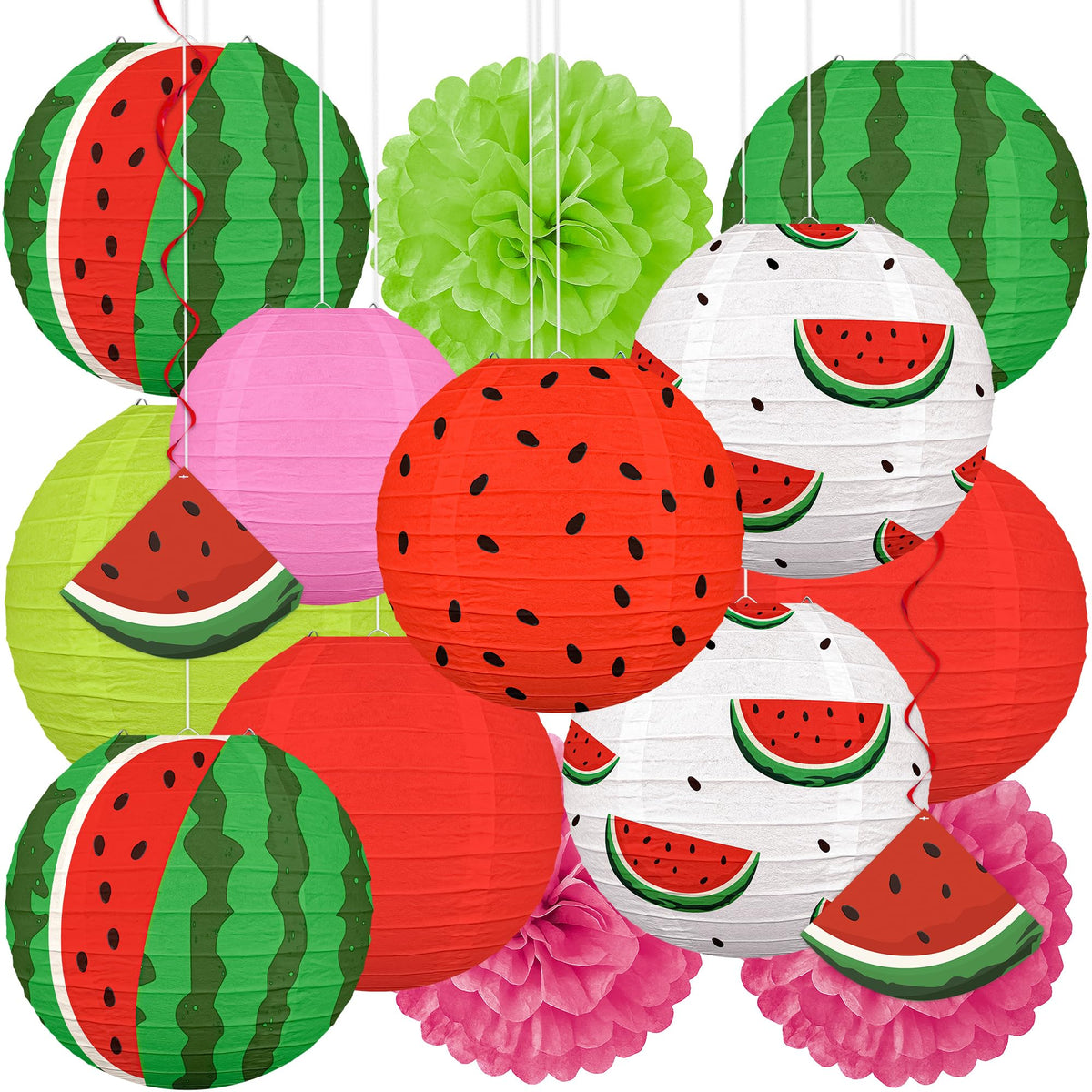 Renbuzhu watermelon lanterns in six inch size brighten outdoor parties and patios.