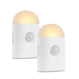 Rengmot motion sensor LED night light front view, 2-pack, ideal for hallway lighting