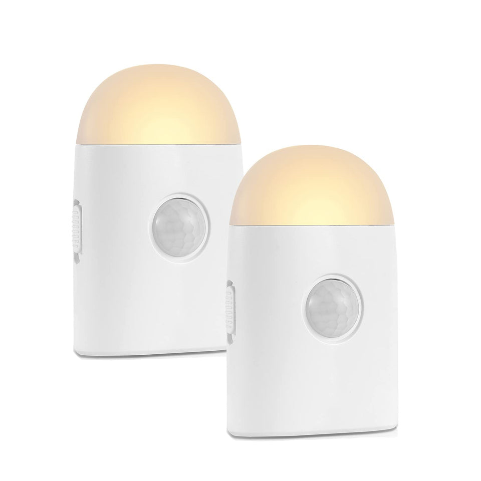 Rengmot motion sensor LED night light front view, 2-pack, ideal for hallway lighting