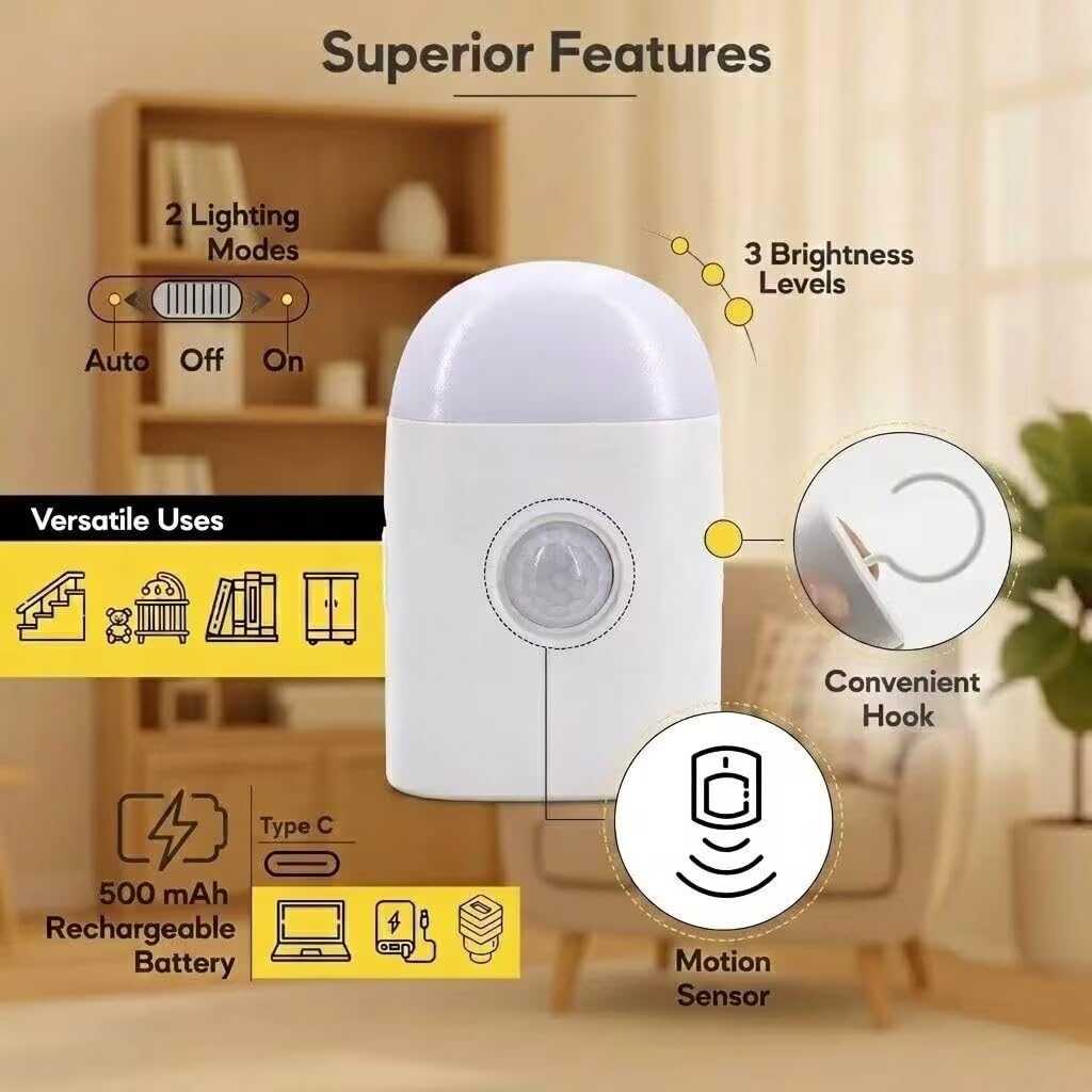 Rengmot rechargeable night light with USB-C charging, no disposable batteries