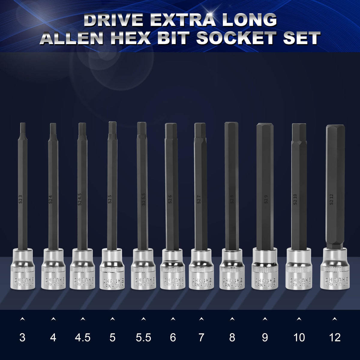 Reniteco chrome-vanadium forged sockets offer durability under heavy use.