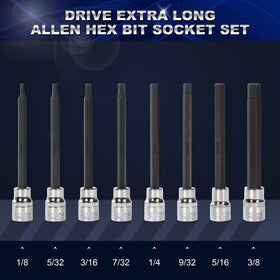 Reniteco extra-long hex-bit sockets provide reach in tight spaces.
