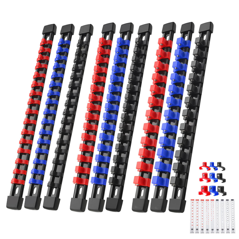 Reniteco socket rail clip view shows secure, click-fit retention for quick tool access.