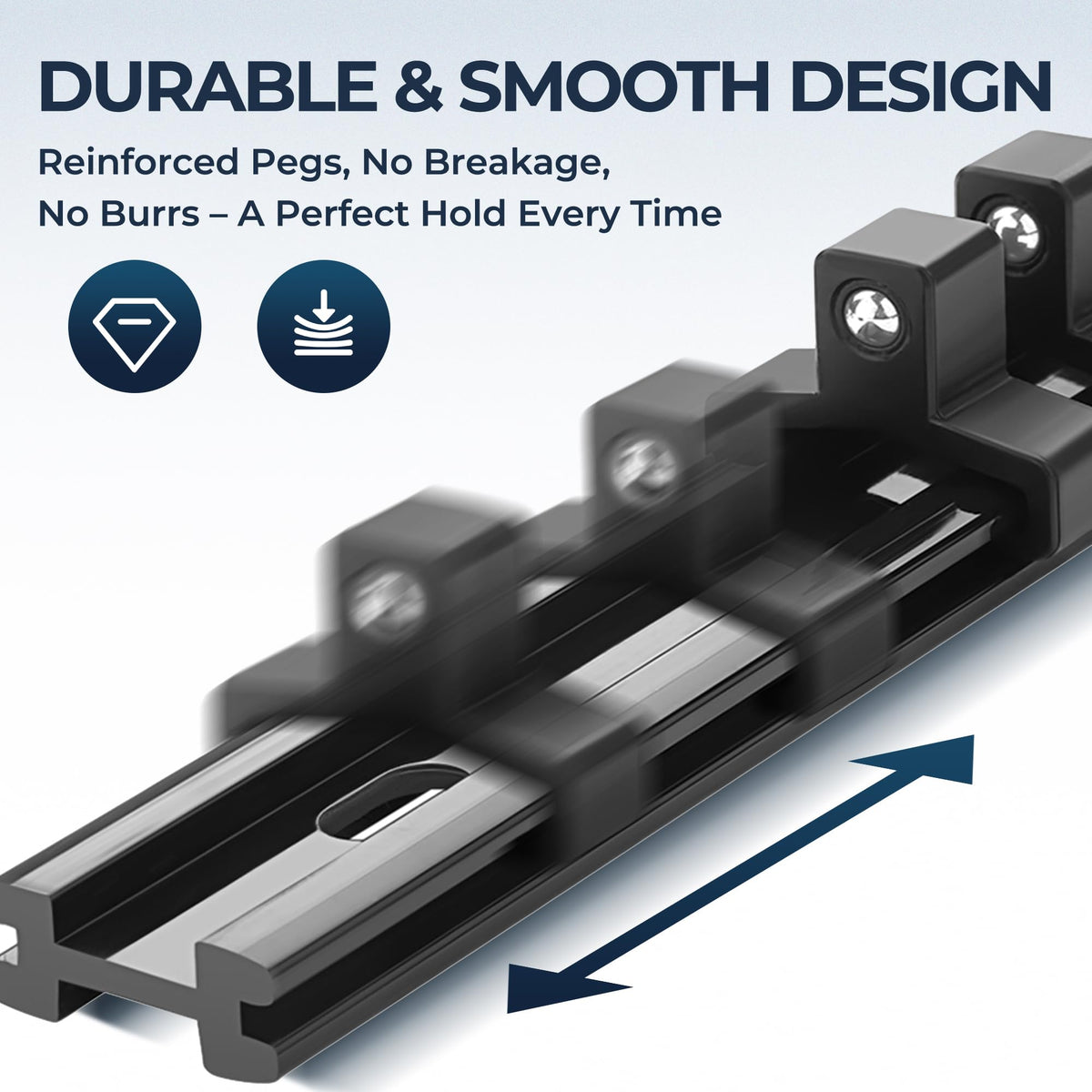 Reniteco spring-loaded detent clip ensures secure hold even when inverted.