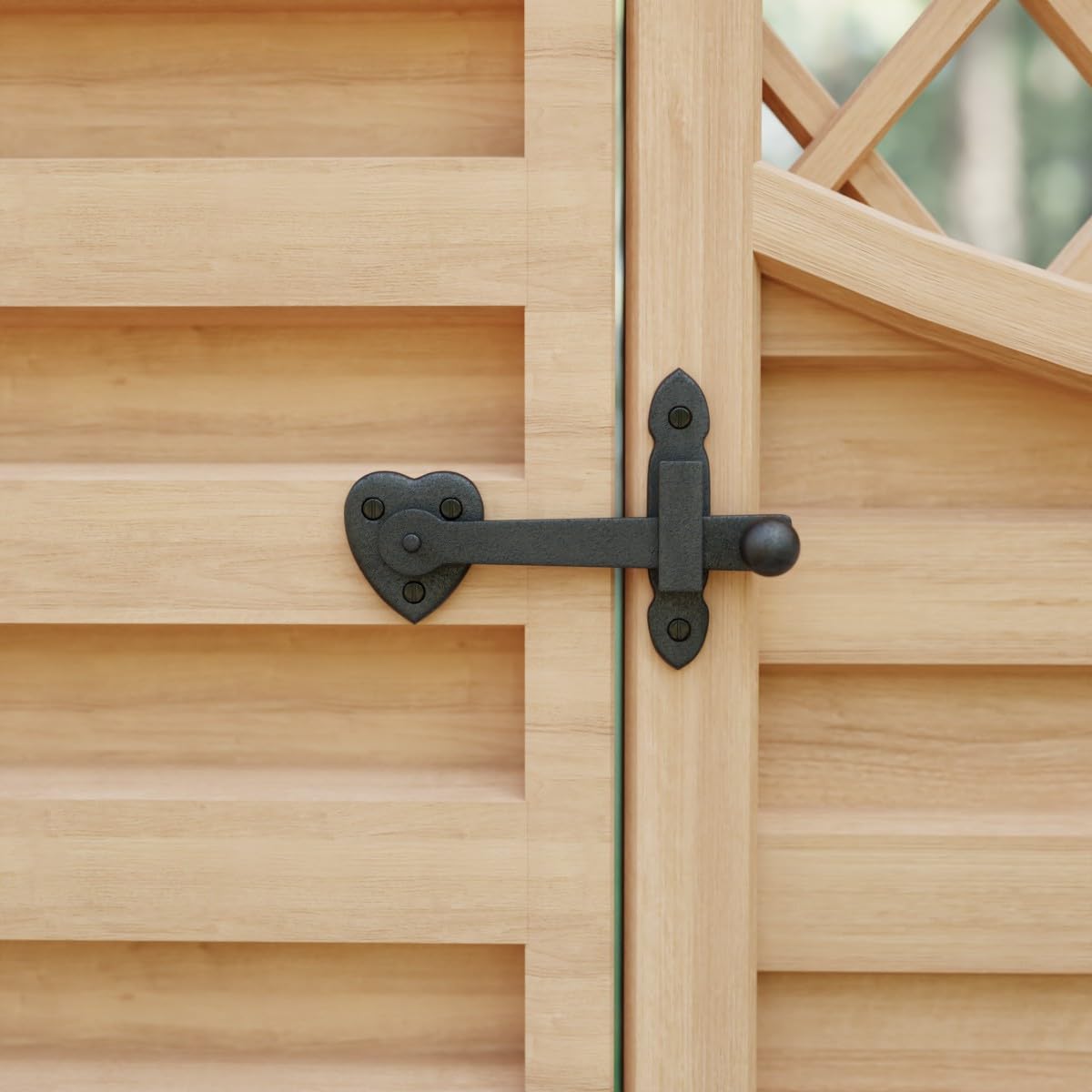 Close-up of dual-direction flip latch for versatile gate installation