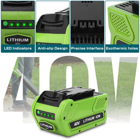 Reoben 6000mAh 40V battery LED indicator shows charge level at a glance.