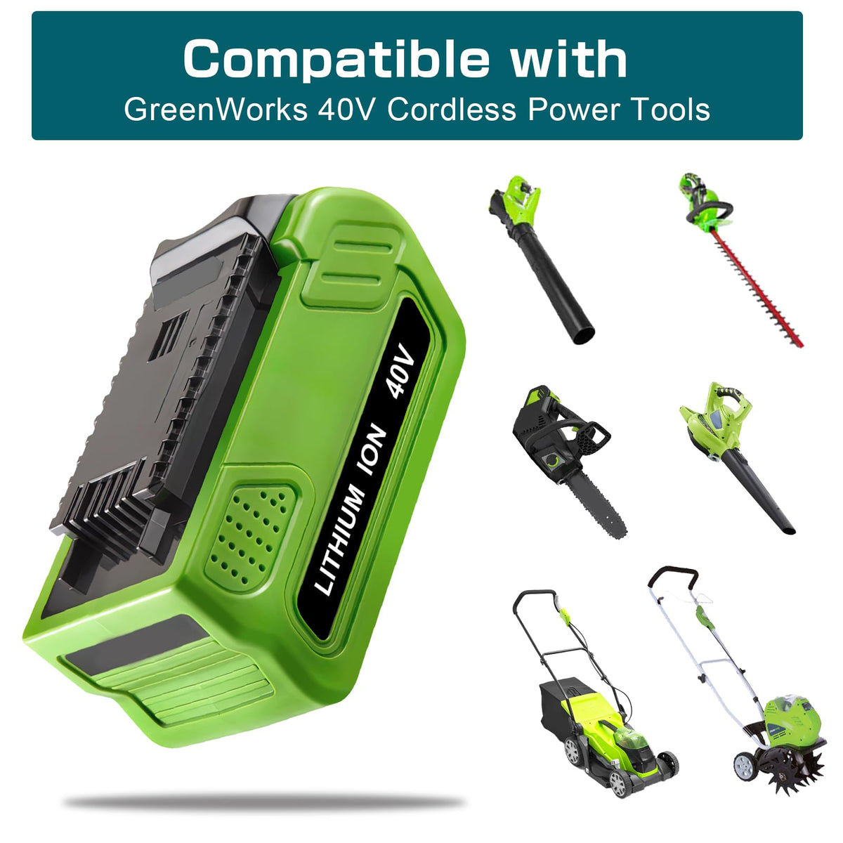Reoben 6000mAh 40V battery powers a mower for longer outdoor sessions.