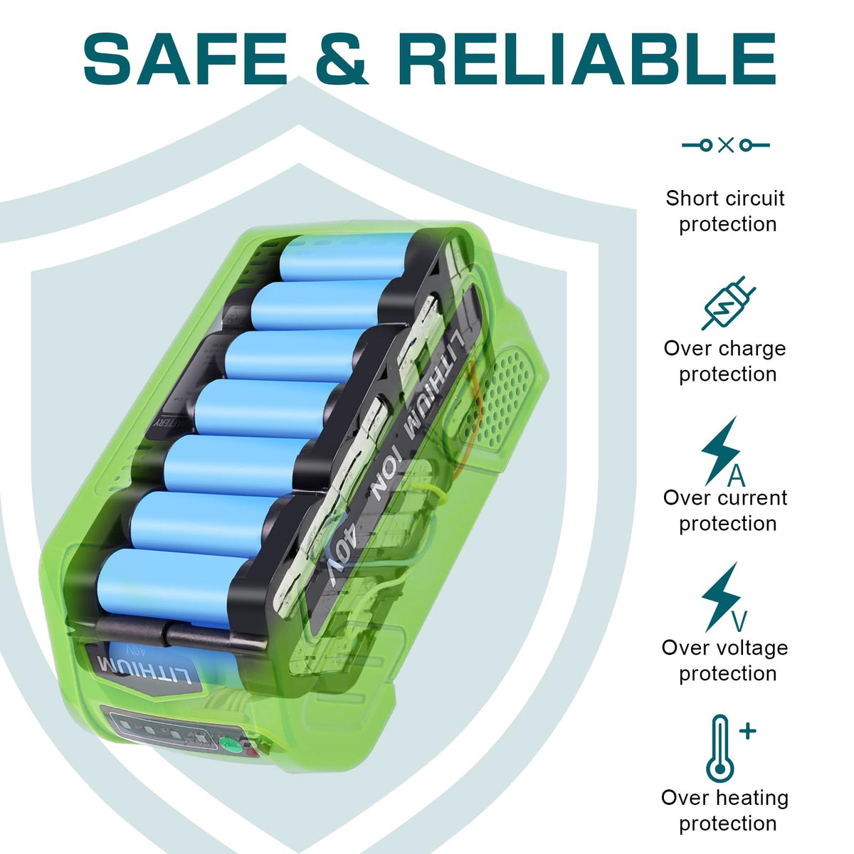 Reoben 6000mAh 40V battery ideal for trimmers and weed eaters.
