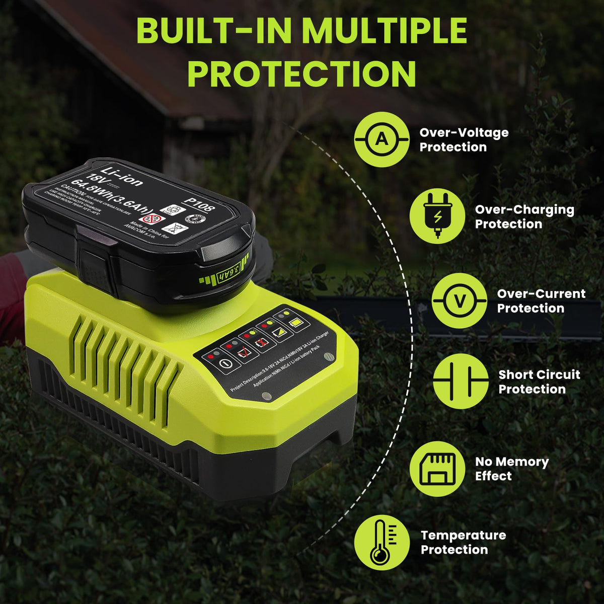 Reoben lightweight lithium-ion 3.6Ah battery reduces fatigue during long jobs.