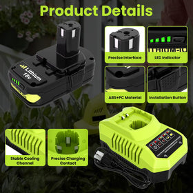 Reoben Ryobi 18V battery replacement fits drills, saws, and trimmers.