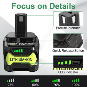Reoben Ryobi 18V battery side view highlighting compact, lighter design for comfortable handling
