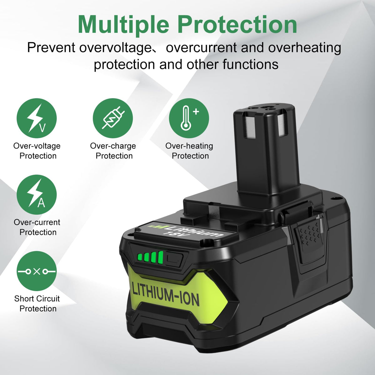 Reoben Ryobi 18V battery compatibility chart highlights model coverage for P102–P109